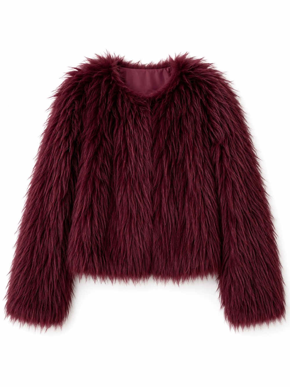 Plush Faux Fur Teddy Jacket in Wine Burgundy
